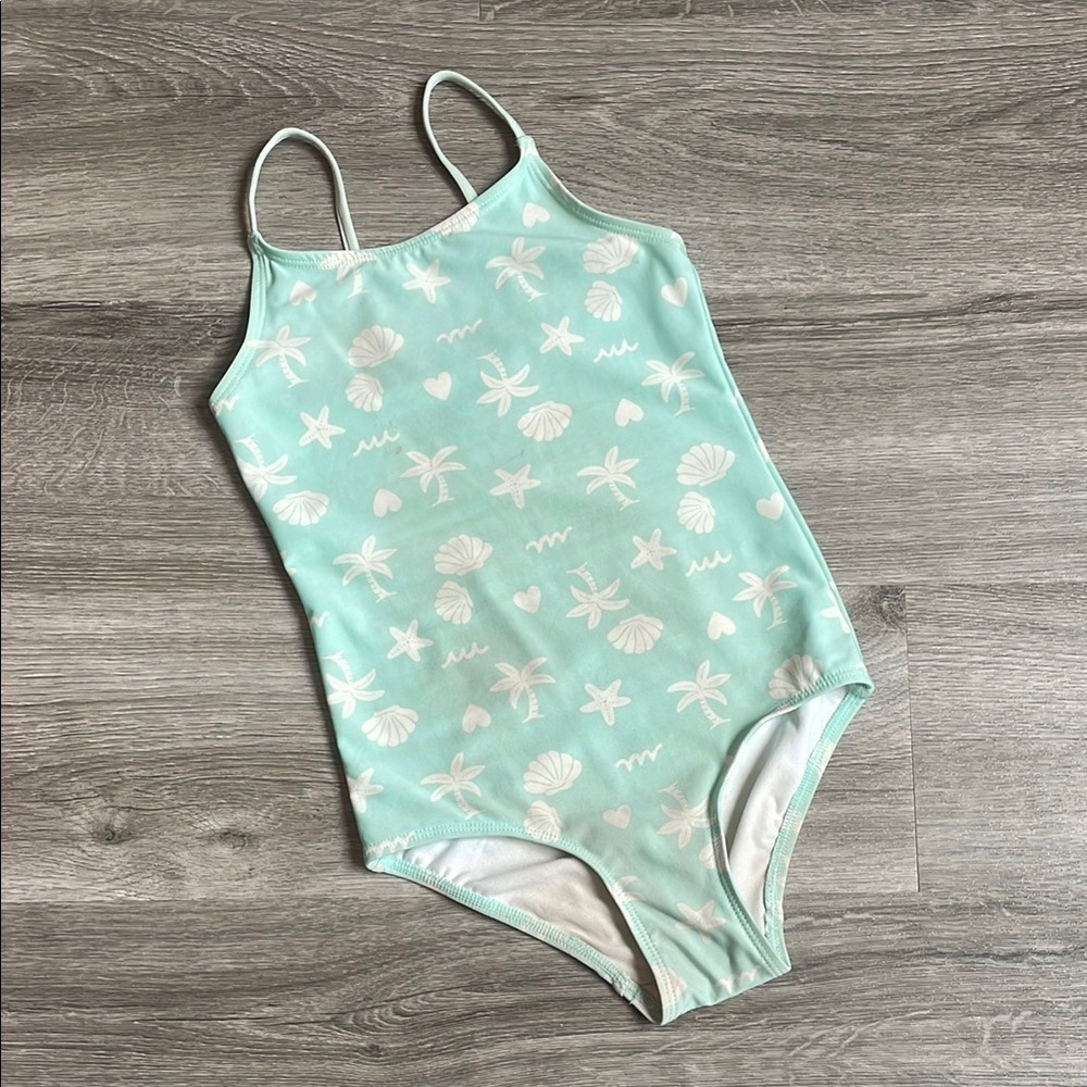 H&M green beach print one piece toddler/girls swimsuit